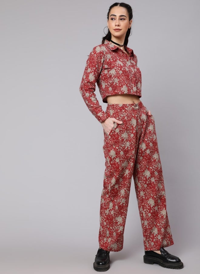 AKS Maroon Printed Co-Ord Set for Women - Image 4