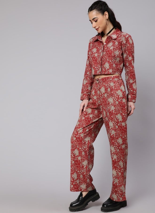 AKS Maroon Printed Co-Ord Set for Women - Image 5