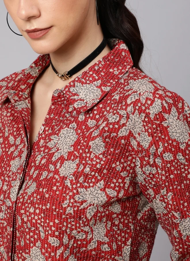 أيه كيه إس Maroon Printed Co-Ord Set for Women