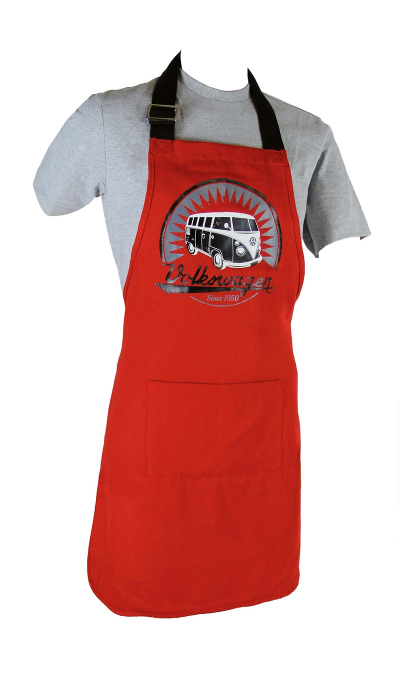 BRISA VW Collection Volkswagen Cooking Kitchen Grill Baking Apron for Women Men with T1 Bus Campervan Motif Vintage LogoRed