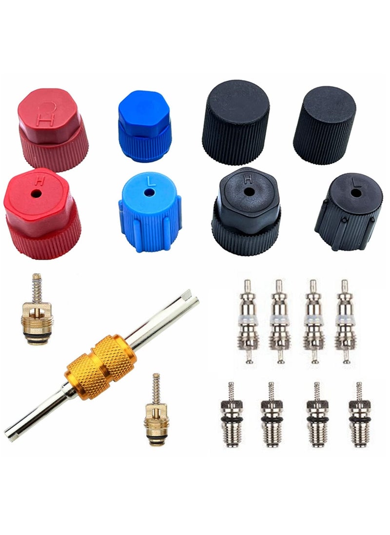 KASTWAVE - Air Conditioning Valve Core Kit, Car and Home AC R12 R134a Teflon Seal Refrigeration Schrader Valve Core with Valve Stem Core Tool Air Conditioning AC System Charging Port Seal Caps Kit - Image 1