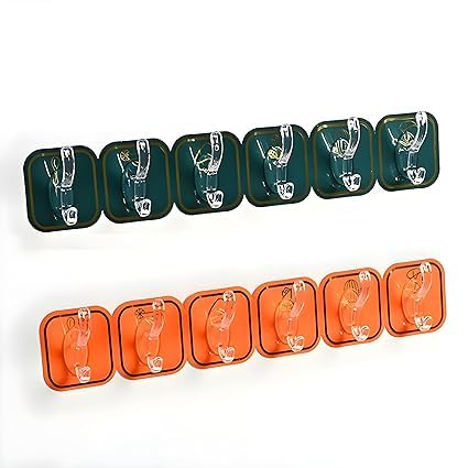 KACHKIT 6 in 1 Self Adhesive Heavy Duty Colourful Sticker Wall Hook,Magic Sticker Wall Hanger,Kitchen Hanger and Hooks,Durable Cloth Hanger Hooks,Wall Without Drilling,(PCS-2 ;Multicolor). - Image 1