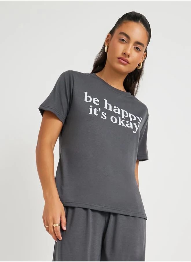 Take Two Take Two Slogan Print Short Sleeve T-Shirt and Joggers Co-Ords