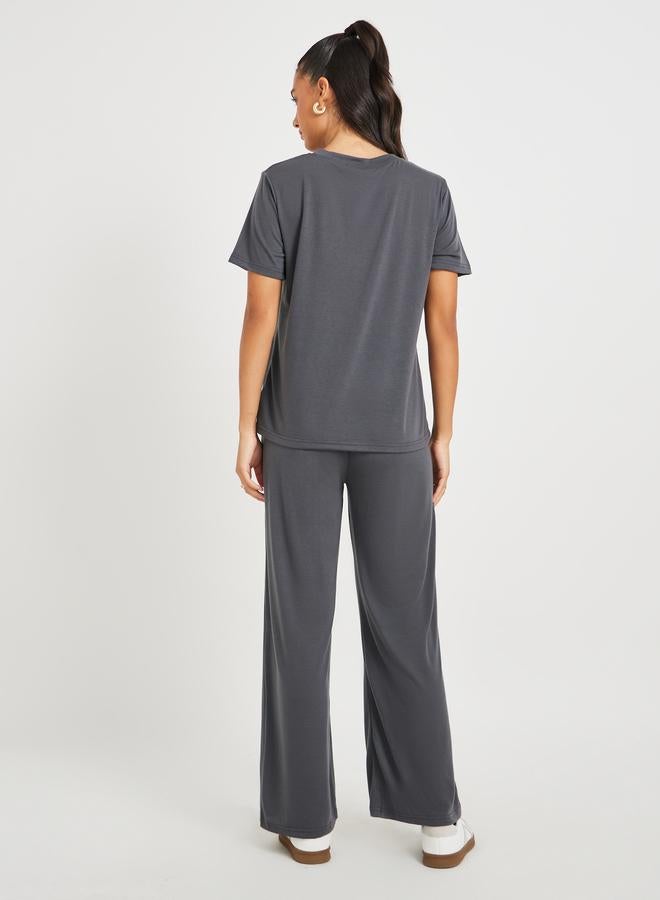 Take Two Take Two Slogan Print Short Sleeve T-Shirt and Joggers Co-Ords  - Image 5