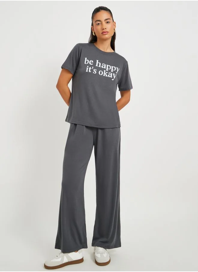 Take Two Take Two Slogan Print Short Sleeve T-Shirt and Joggers Co-Ords