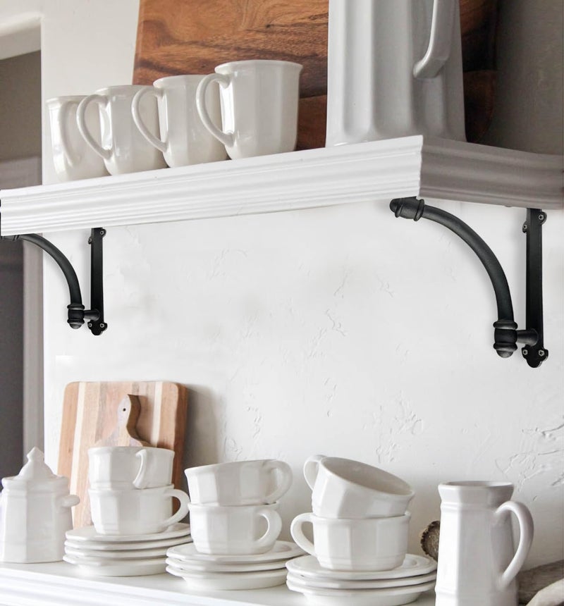 NACH Decorative Shelf Brackets, 2 Pack of 9.6 x 1.7 x 9.6 inch Black Cast Iron Shelf Brackets - Decorative Brackets for Mounting - Half Round Style Brackets - Image 5