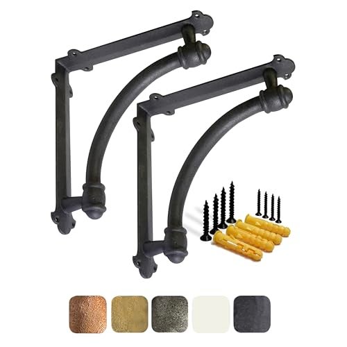 NACH Decorative Shelf Brackets, 2 Pack of 9.6 x 1.7 x 9.6 inch Black Cast Iron Shelf Brackets - Decorative Brackets for Mounting - Half Round Style Brackets - Image 1