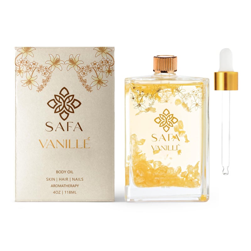 SAFA Vanill Oil Organic Oil for Face Body Hair Nails Aromatherapy Vanilla Extract Jasmine Petals Essential Oil for Diffusers After Shower Body Oil Skin Moisturiser 4 Fl Oz
