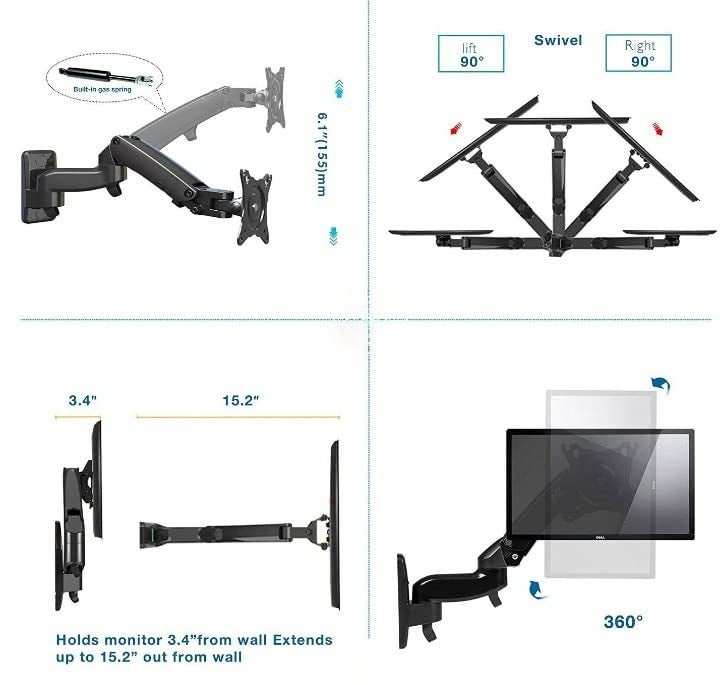 Gadget Wagon Gas Spring Wall Mount for Monitor & LED TV, 360 Degree Swivel & Tilt View (Upto 35 Inches | 2-10 kgs | VESA 100X100 mm) - Image 4