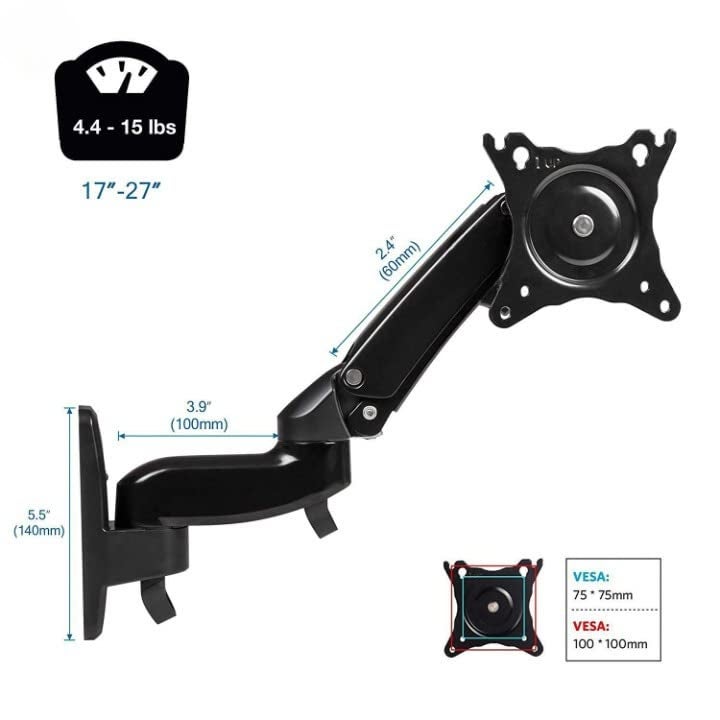Gadget Wagon Gas Spring Wall Mount for Monitor & LED TV, 360 Degree Swivel & Tilt View (Upto 35 Inches | 2-10 kgs | VESA 100X100 mm) - Image 2