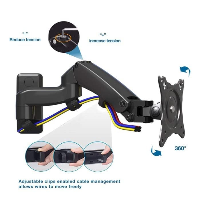 Gadget Wagon Gas Spring Wall Mount for Monitor & LED TV, 360 Degree Swivel & Tilt View (Upto 35 Inches | 2-10 kgs | VESA 100X100 mm) - Image 3