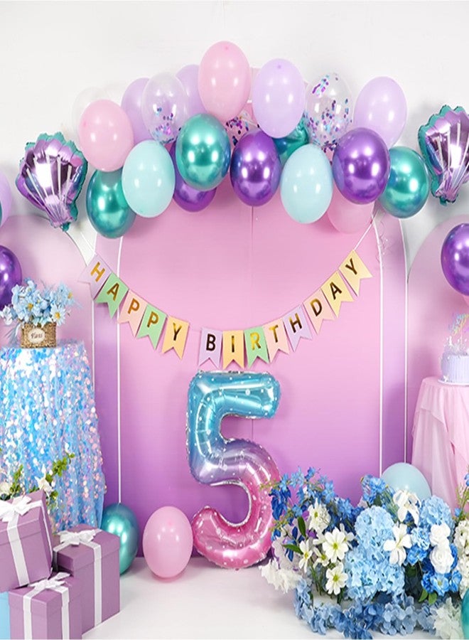 Vibzox 5th Mermaid Birthday Decoration for Girls,Pink Purple Green 5th Birthday Balloon Number 5 Seashell Foil Balloons Banner Mermaid Sea Party Decor Supplies for 5 Year Old - Image 5
