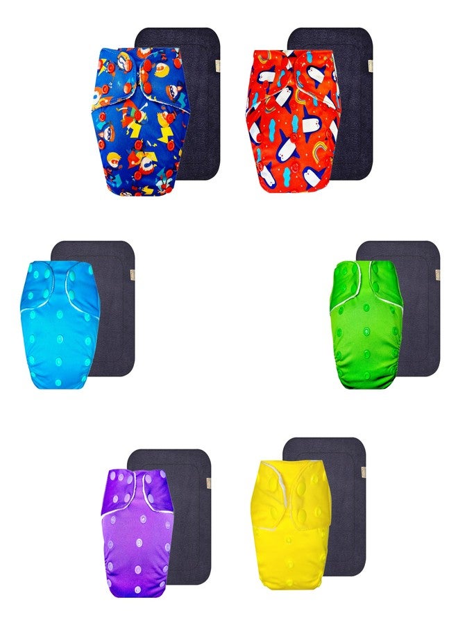 Dumbledo Premium Cloth Diaper with Black Insert (Pack of 6) | Soft & Gentle | Reusable & Washable | Adjustable Snaps | Worry-Free Diapering | 3 Months - 3 Years | Unisex Baby - Image 1