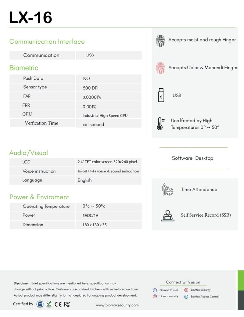 BioMax LX-16 Fingerprint Biometric Time and Attendance Machine - Image 3