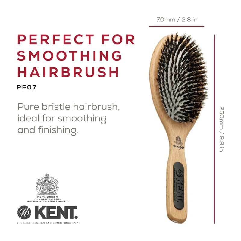 Kent PF07 Extra-Large 100% Boar Bristle Cushion Brush - Wooden Detangling and Smoothing Paddle Brush for Thin Hair - Image 2