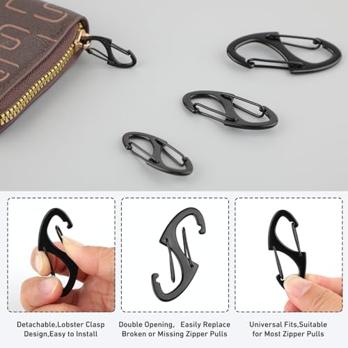 FENGWANGLI Zipper Clips Anti Theft, 20 Pcs Zipper Pull Locks for Backpacks, Double-Sided Spring S Carabiner Clasps Theft Deterrent for Luggage Suitcase Handbags Keys Purse(Black) - Image 3