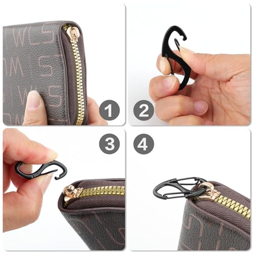 FENGWANGLI Zipper Clips Anti Theft, 20 Pcs Zipper Pull Locks for Backpacks, Double-Sided Spring S Carabiner Clasps Theft Deterrent for Luggage Suitcase Handbags Keys Purse(Black) - Image 4