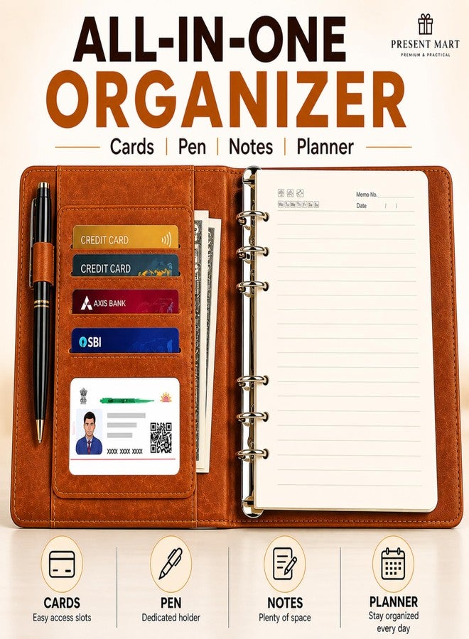 Present Mart Premium Personal Organizer with Card & Pen Slots | Changeable Refill System | Office Diary For Men & Women | Executive Diaries | Diary for Personal Use | Journal Notebook (Brown) - Image 2
