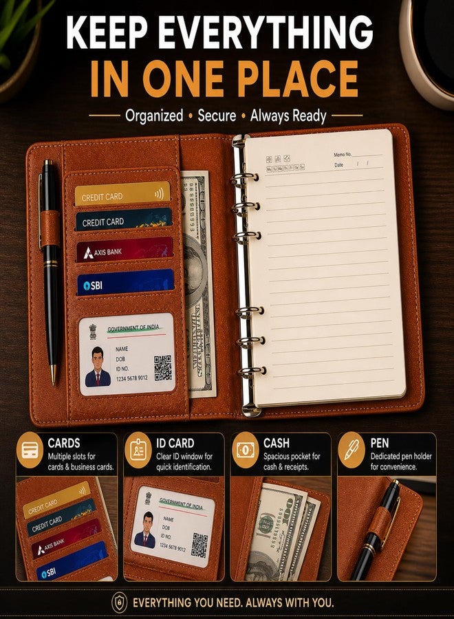 Present Mart Premium Personal Organizer with Card & Pen Slots | Changeable Refill System | Office Diary For Men & Women | Executive Diaries | Diary for Personal Use | Journal Notebook (Brown) - Image 5