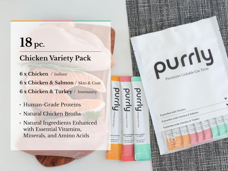 Purrly Lickable Wet Cat Treats Healthy Grain-Free Chicken Variety Pack (18 Count) Squeezable Creamy PurÃ©e with Human-Grade Protein Functional Nutrients Non-GMO No-Artificial-Additives Low-Phosphorus - Image 2