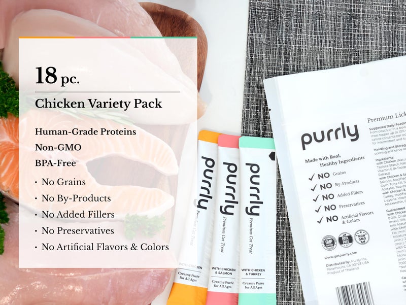 Purrly Lickable Wet Cat Treats Healthy Grain-Free Chicken Variety Pack (18 Count) Squeezable Creamy PurÃ©e with Human-Grade Protein Functional Nutrients Non-GMO No-Artificial-Additives Low-Phosphorus - Image 4