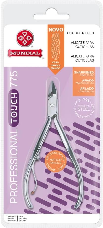 Mundial Professional Cuticle Nipper Mundial 775 - Brazilian Manicure Quality Full Jaw with Anti-Slip Handle Stainless Steel Trimmer Cutter for Fingernails and Toenails
