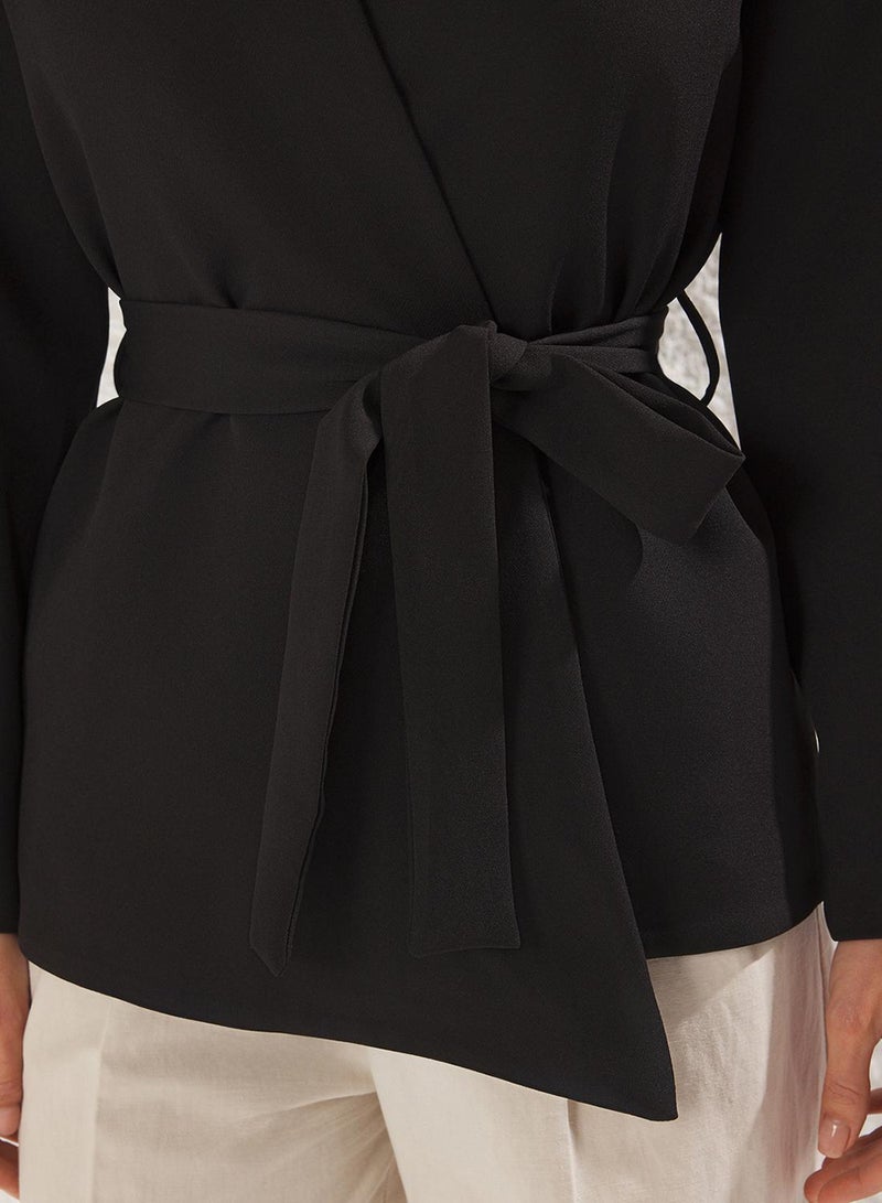 trendyol Black Double Breasted Lacing Detail Woven Blazer Jacket - Image 3