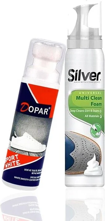 Dopar Sports White Leather and Fabric Shoe Paint 75 ml + Silver Sports Shoe Cleaning Foam 125 ml