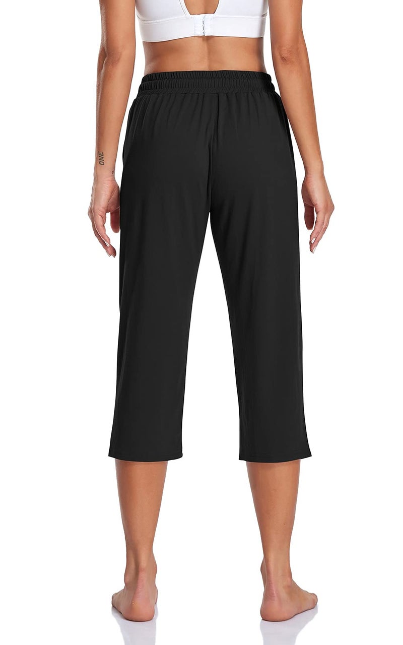 TARSE Women's Capris Plus Size Lightweight Summer Capri Crop Pants Ladies High Waisted Sweatpants Pockets (Black,2XL) - Image 3