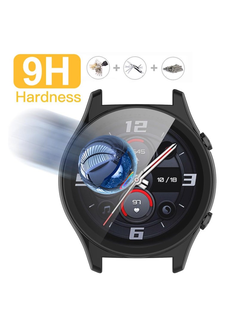 Case Compatible with Honor Watch GS4 Cover Fullbody Fitness Tracker Case Set Hard Glass PC All Around Screen Protector (Black) - Image 2