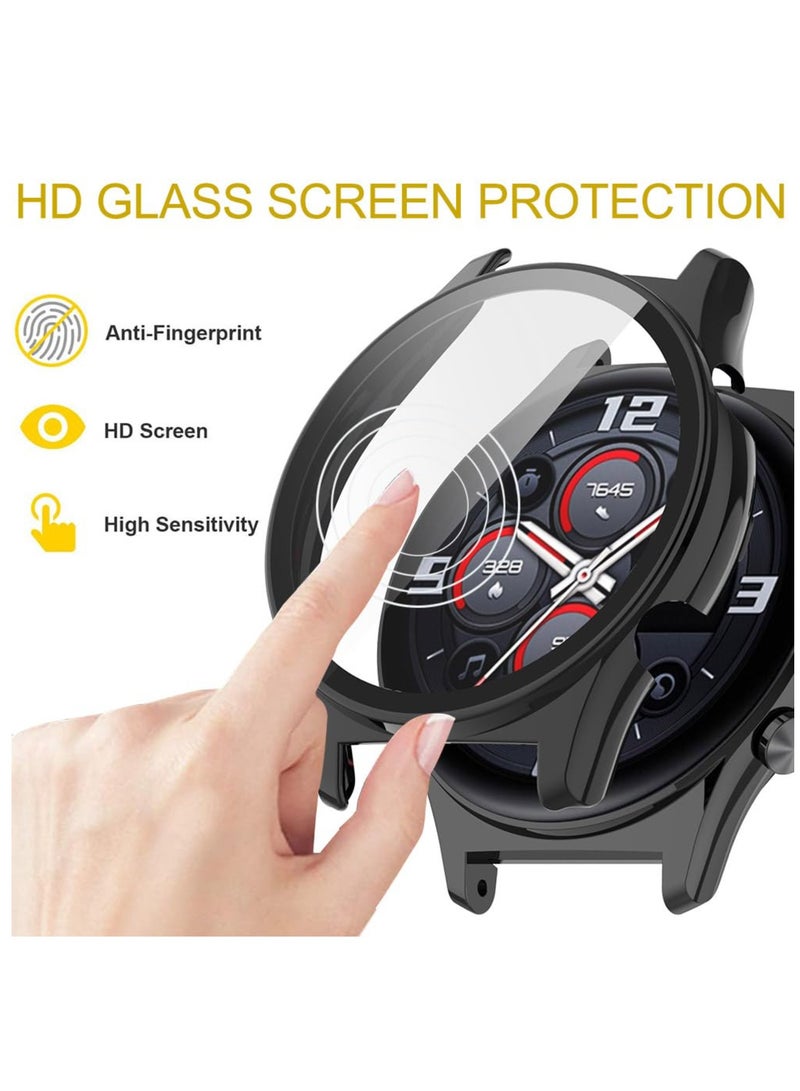 Case Compatible with Honor Watch GS4 Cover Fullbody Fitness Tracker Case Set Hard Glass PC All Around Screen Protector (Black) - Image 3