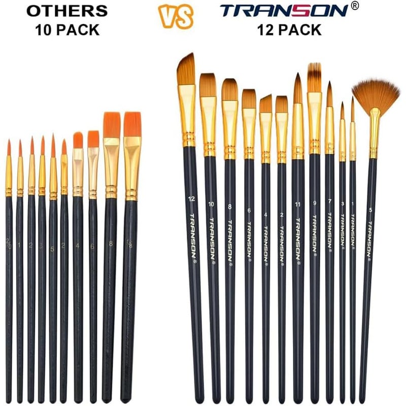 Transon Art Painting Brush Assorted Set of 12 for Acrylic Watercolor Gouache Hobby Painting - Image 5