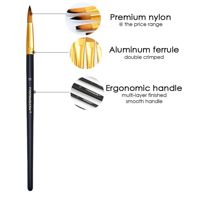 Transon Art Painting Brush Assorted Set of 12 for Acrylic Watercolor Gouache Hobby Painting - Image 3