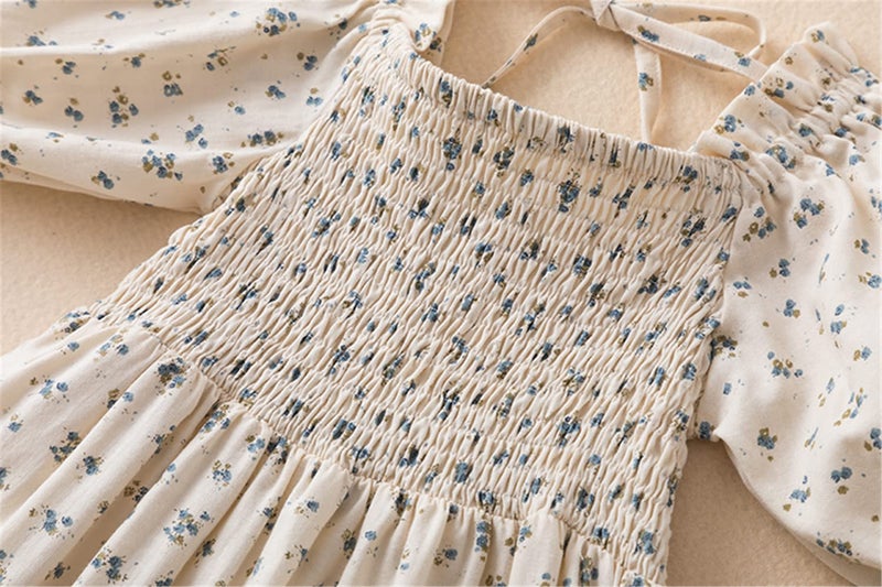 NNJXD Little Girl Smocked Elastic Dress Princess Girls Casaul Printed A-line Sundress 1913 Floral 3-4 Years - Image 2