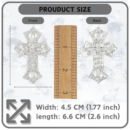 PEARLY JUN 2 Pcs Rhinestone Applique Silver White Cross Crystal Patches Clothing Diamond Trim for Dresses DIY Fabric Bridal Wedding Prom Accessories Embellishments - Image 2