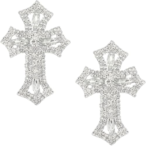PEARLY JUN 2 Pcs Rhinestone Applique Silver White Cross Crystal Patches Clothing Diamond Trim for Dresses DIY Fabric Bridal Wedding Prom Accessories Embellishments - Image 1