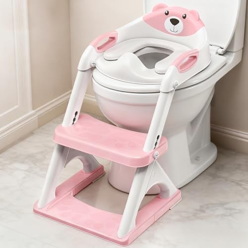 SKYROKU Potty Training Seat with Step Stool Ladder, Toddler Toilet Seat for Boys Girls, Adjustable 6 Heights Fits Round & Elongated Toilets, Anti-Slip Pads & Leak-Proof Guard - Image 1