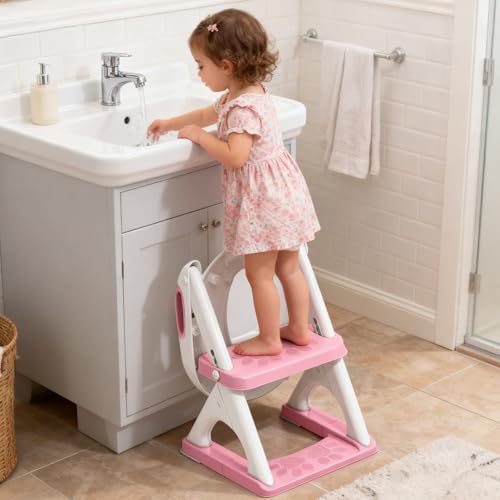 SKYROKU Potty Training Seat with Step Stool Ladder, Toddler Toilet Seat for Boys Girls, Adjustable 6 Heights Fits Round & Elongated Toilets, Anti-Slip Pads & Leak-Proof Guard - Image 3