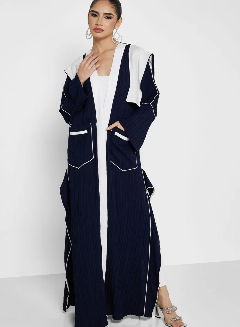 Khizana Textured Abaya With Contrast Detail & Sheila