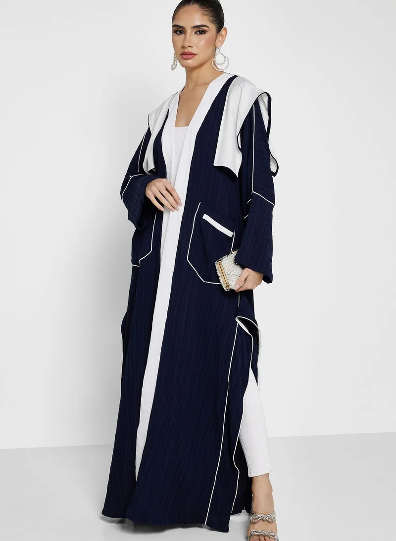 Khizana Textured Abaya With Contrast Detail & Sheila
