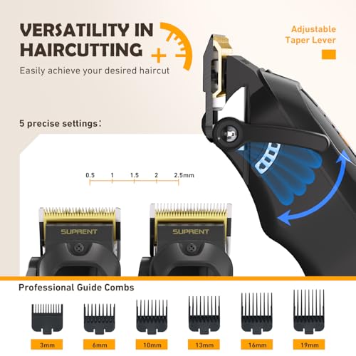 SUPRENT Professional Cordless Hair Clippers for Men- Hair Cutting Kit for Barbers & Family, Wireless Beard Hair Trimmers Set with LED Display, Rechargeable Hair Cutting Machine for Family (Black) - Image 3