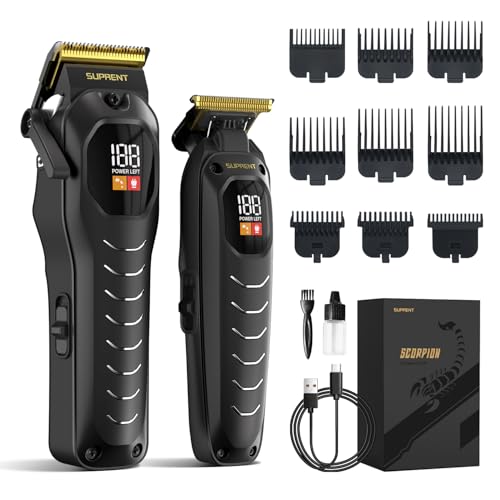 SUPRENT Professional Cordless Hair Clippers for Men- Hair Cutting Kit for Barbers & Family, Wireless Beard Hair Trimmers Set with LED Display, Rechargeable Hair Cutting Machine for Family (Black) - Image 1