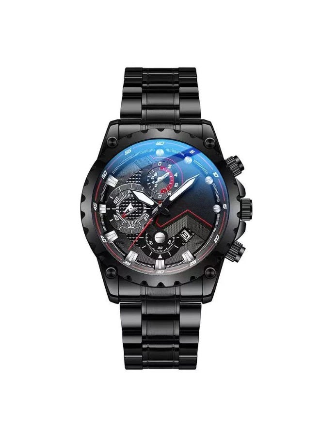 Black Waterproof Men's Quartz Watch Luminous Fashion Wristwatch with Calendar  - Image 1