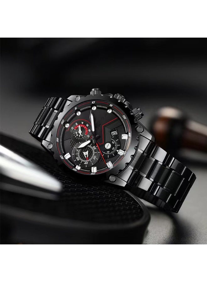Black Waterproof Men's Quartz Watch Luminous Fashion Wristwatch with Calendar  - Image 2