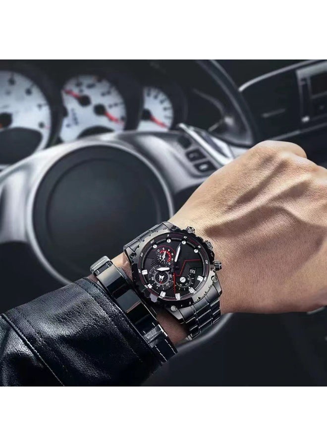 Black Waterproof Men's Quartz Watch Luminous Fashion Wristwatch with Calendar  - Image 3
