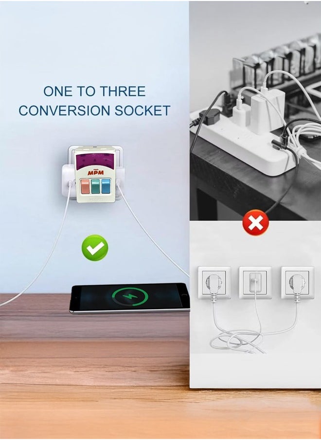 3Pin Plug Adapter With Individual Switches,Multi Plugs Power Socket Extension,Universal Plug Adapter,Triple Outlet Power Extender with Built in Fuse for Home,Travel,Kitchen And Office Use (White)