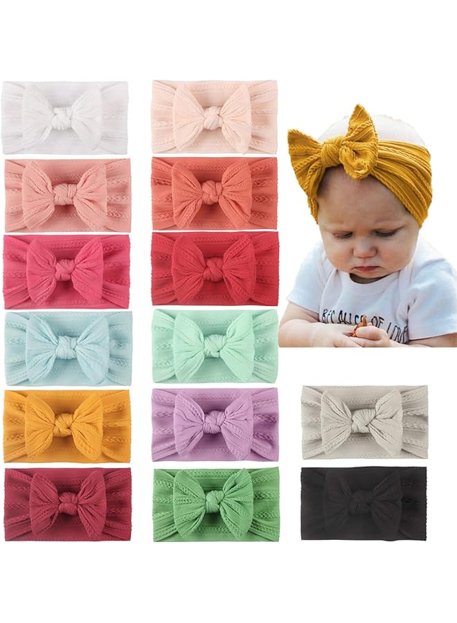 erorex 14Pcs Baby Soft Nylon Headbands Hair Bows Elastics Hairbands Wide Knotted Headband Hair Accessories - Image 2