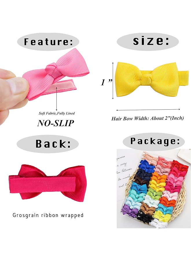 erorex Baby Hair Clips 50 Pieces 25 Colors In Pairs Baby Girls Fully Lined Baby Bows Hair Pins Tiny 2" - Image 2