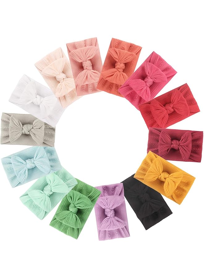 erorex 14Pcs Baby Soft Nylon Headbands Hair Bows Elastics Hairbands Wide Knotted Headband Hair Accessories - Image 1