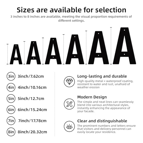 Hounahha 3 Inch House Numbers for Outside, Black Metal Address Numbers, Modern House Numbers & Letters Set, Waterproof Outdoor Sign for Wall, Mailbox, Garden, Office, Home & Living Room Decor (1) - Image 3